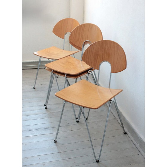 Image 1 of Set aus 4 Vintage Mikado 1800 Stühlen aus Stahl und Holz von Walter Leeman für Kusch+Co.