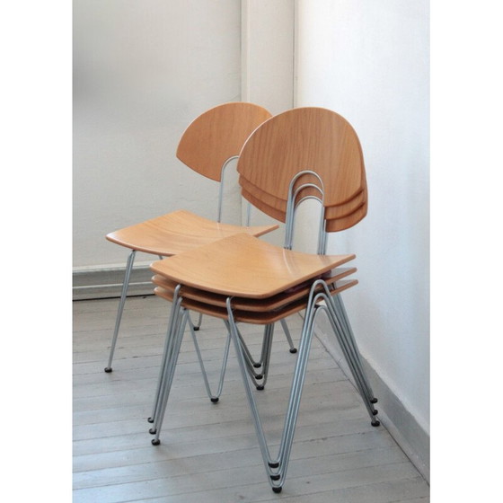 Image 1 of Set aus 4 Vintage Mikado 1800 Stühlen aus Stahl und Holz von Walter Leeman für Kusch+Co.