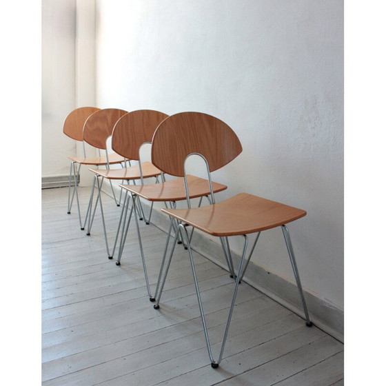 Image 1 of Set aus 4 Vintage Mikado 1800 Stühlen aus Stahl und Holz von Walter Leeman für Kusch+Co.