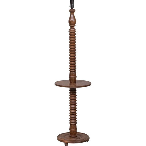 Vintage Art Deco Stehlampe aus gedrechselter Eiche, Frankreich 1940