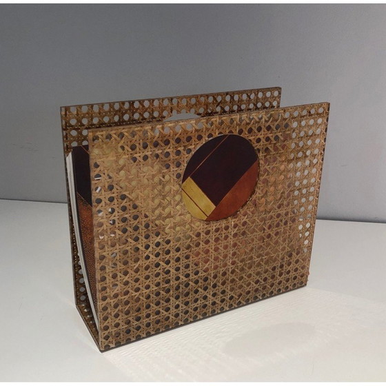 Image 1 of Vintage Zeitschriftenständer "Handtasche" aus Plexiglas, Messing und Rohr, Frankreich 1970er