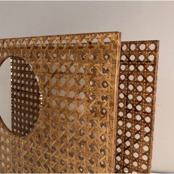 Image 1 of Vintage Zeitschriftenständer "Handtasche" aus Plexiglas, Messing und Rohr, Frankreich 1970er