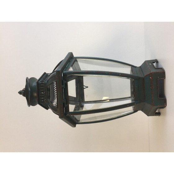 Image 1 of Vintage Art Dekorative Tischlaterne aus gealtertem grünem Metall