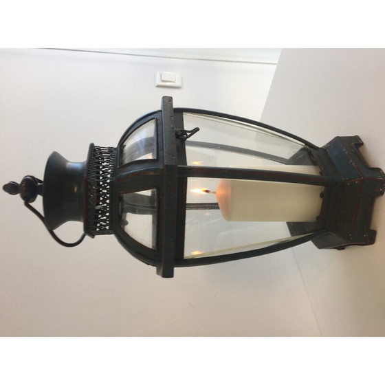 Image 1 of Vintage Art Dekorative Tischlaterne aus gealtertem grünem Metall