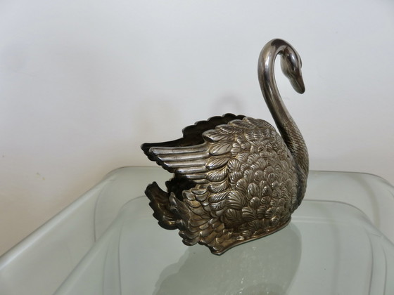Image 1 of Schwan aus Silbermetall, Serviettenhalter, Made in Italy, 1984