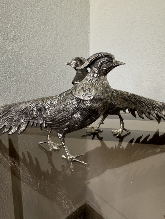 Image 1 of Fasane Dekorative Silbermetall 70er Jahre