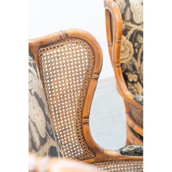 Image 1 of Vintage-Wohnzimmergarnitur aus Bambus, Stoff und Korbgeflecht, Italien 1980