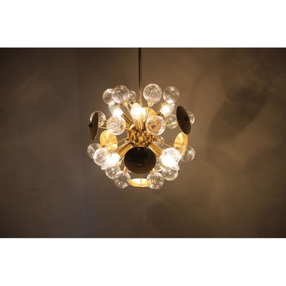 Image 1 of Sputnik-Kronleuchter aus Messing und Glas von Zeleznobrodske Sklo, Tschechoslowakei 1960