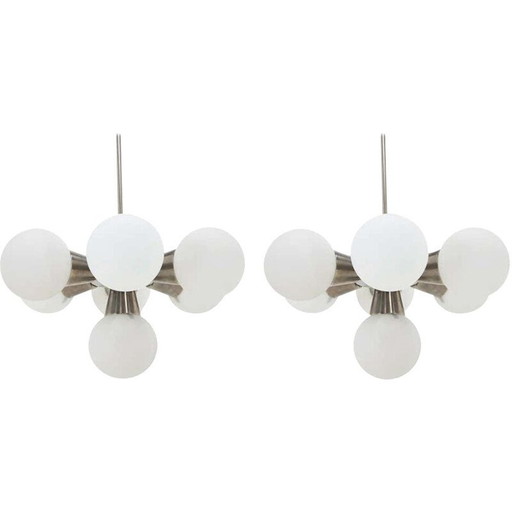 Ein Paar verchromte Sputnik-Aufhängungen von Kamenicky Senov, Tschechoslowakei 1960