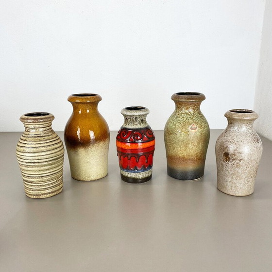 Image 1 of Satz von 5 Vasen aus Lava-Ton für Scheurich, Deutschland 1970er Jahre