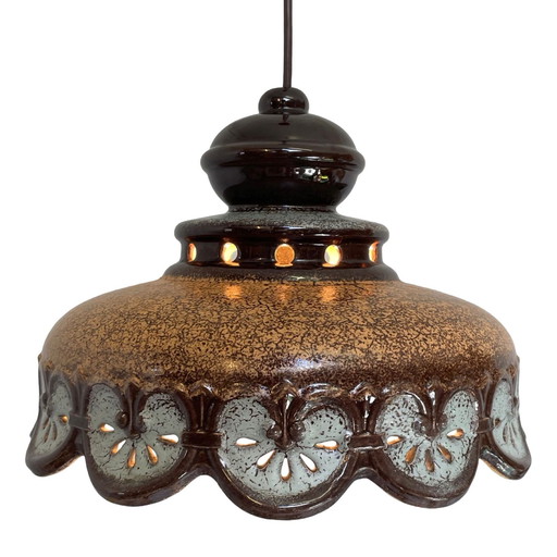 Fat Lava - UFO-förmige Keramik Hängeampel - Midcentury - Deutschland - BOHO - Braun, rockiges Motiv