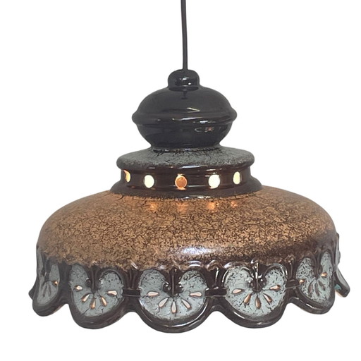 Fat Lava - UFO-förmige Keramik Hängeampel - Midcentury - Deutschland - BOHO - Braun, rockiges Motiv