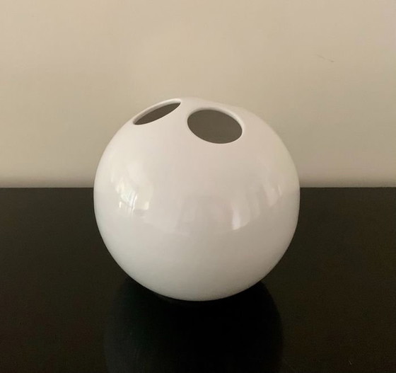 Image 1 of Kugelförmige Vase - Bowling - Glasiertes Porzellan - Enzo Bioli - Il Picchio - 1970