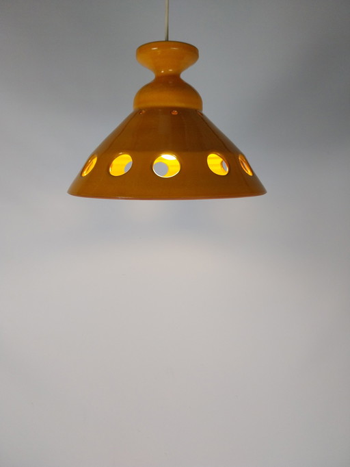 1 X 1970'S Danish Yellow Ceramic Pendelleuchte.