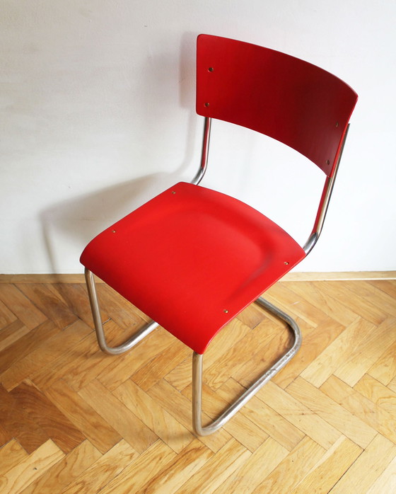 Image 1 of Leuchtend roter modernistischer Freischwinger aus den 1950er Jahren