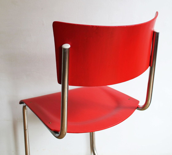 Image 1 of Leuchtend roter modernistischer Freischwinger aus den 1950er Jahren