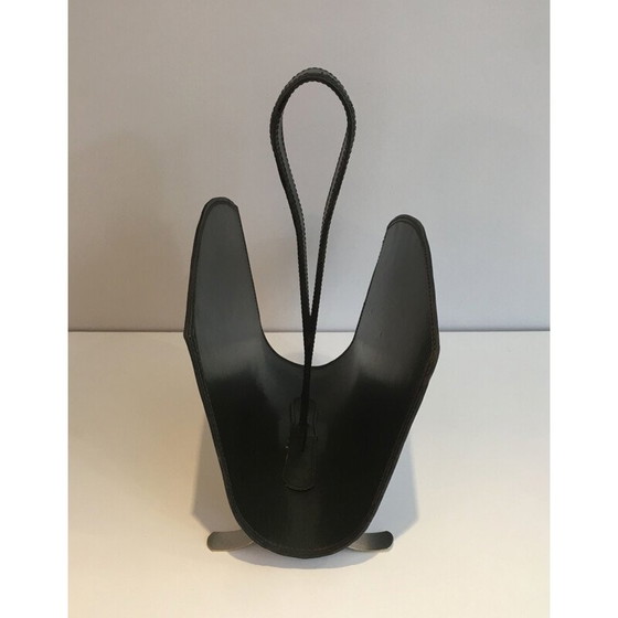 Image 1 of Zeitschriftenständer aus Leder und gebürstetem Stahl, Frankreich 1950