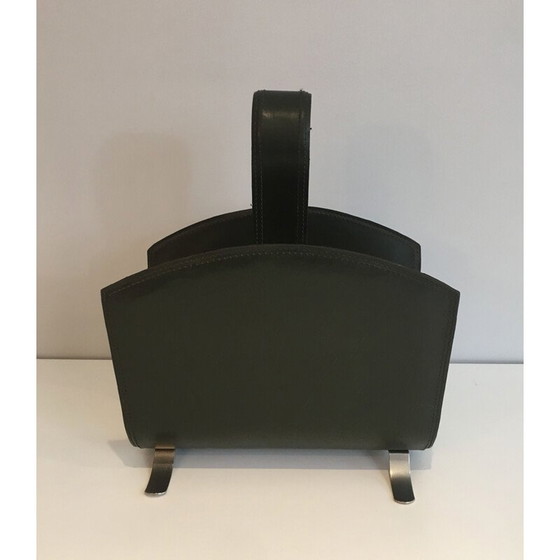 Image 1 of Zeitschriftenständer aus Leder und gebürstetem Stahl, Frankreich 1950