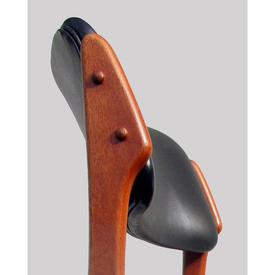 Image 1 of 6 Esszimmerstühle aus schwarzem Leder und Teakholz von Erik Buch für Oddense Maskinsnedkeri, 1960