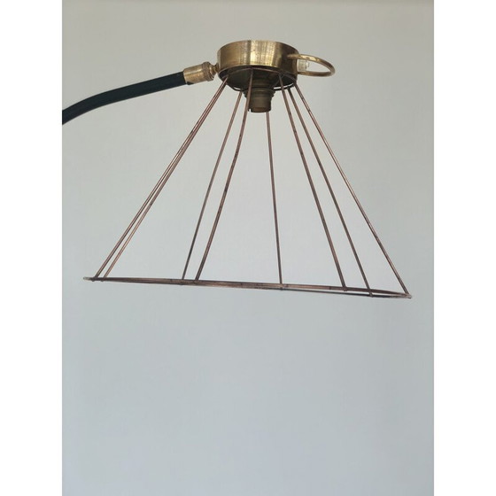 Image 1 of Schmiedeeisen- und Messinglampe mit freiliegender Glühbirne für Zeitschriftenhalter, 1960