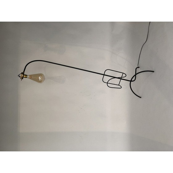 Image 1 of Schmiedeeisen- und Messinglampe mit freiliegender Glühbirne für Zeitschriftenhalter, 1960