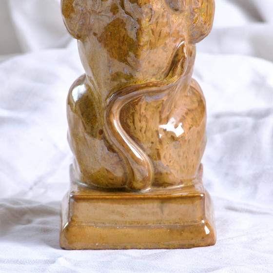 Image 1 of Vase - Alte Flasche Zoomorph Löwe Emailliertes Steinzeug Signiert Gps