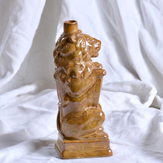 Image 1 of Vase - Alte Flasche Zoomorph Löwe Emailliertes Steinzeug Signiert Gps
