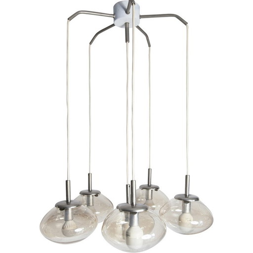 Vintage-Wasserfall-Kronleuchter aus Rauchglas mit 6 Wassertropfen, 1960