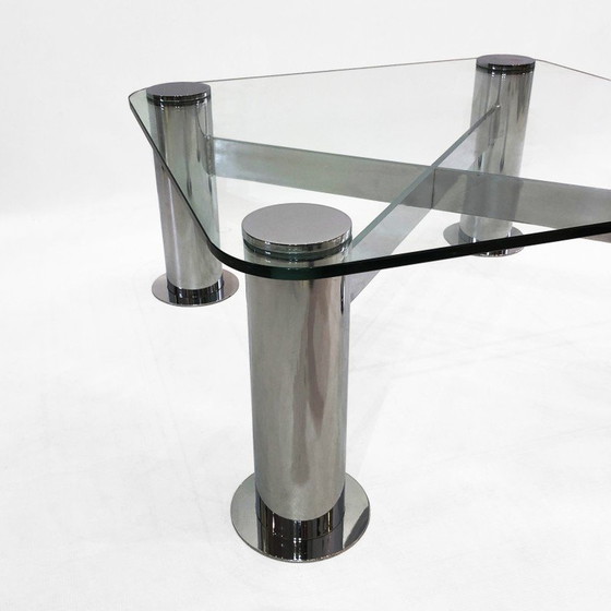 Image 1 of Couchtisch aus verchromtem Glas von Leon Rosen für Pace Collection, Italien 1980