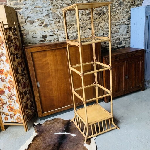 Vintage-Regal aus Rattan und Glas