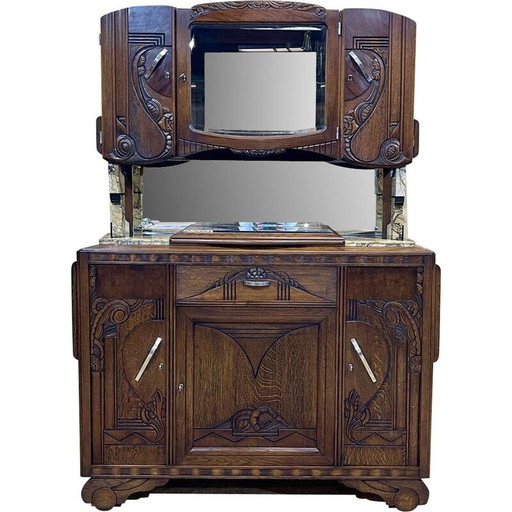 Vintage Art Deco Anrichte aus Eiche und Marmor
