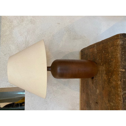 Vintage-Lampe aus emailliertem Steingut und beigem Stoff von Pierre Digan