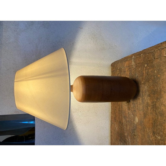Image 1 of Vintage-Lampe aus emailliertem Steingut und beigem Stoff von Pierre Digan