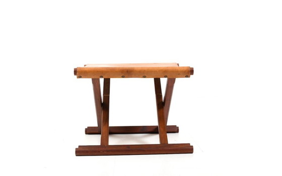 Image 1 of Klassischer dänischer Klapphocker aus Teak und Leder, 1960er Jahre