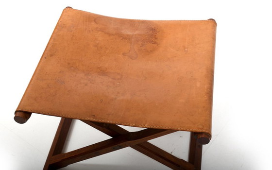 Image 1 of Klassischer dänischer Klapphocker aus Teak und Leder, 1960er Jahre