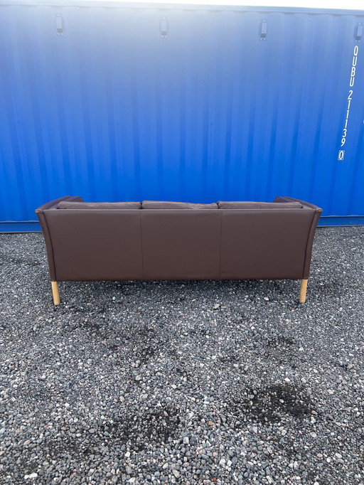 Dänisches Dreisitzer-Sofa aus braunem Leder 1970er Jahre