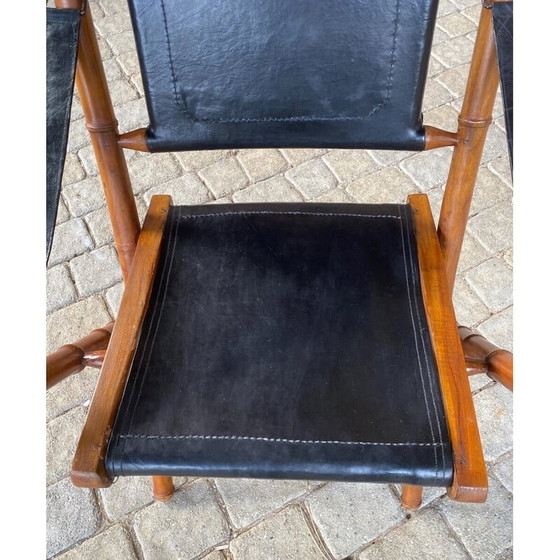 Image 1 of Vintage-Sessel aus Teakholz und Leder im Kolonialstil