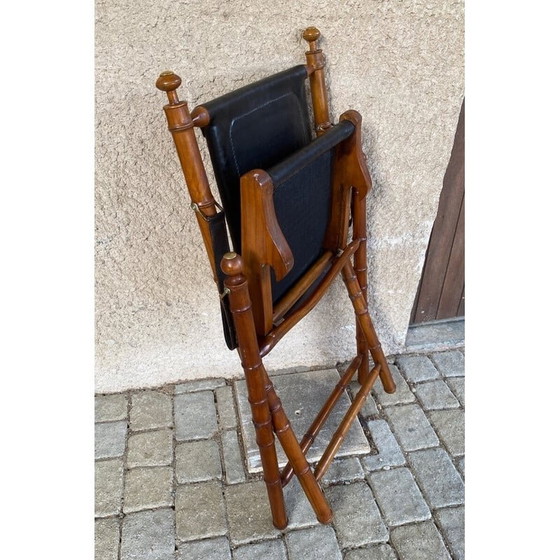 Image 1 of Vintage-Sessel aus Teakholz und Leder im Kolonialstil