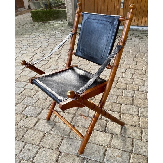 Image 1 of Vintage-Sessel aus Teakholz und Leder im Kolonialstil