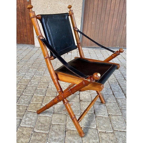 Image 1 of Vintage-Sessel aus Teakholz und Leder im Kolonialstil