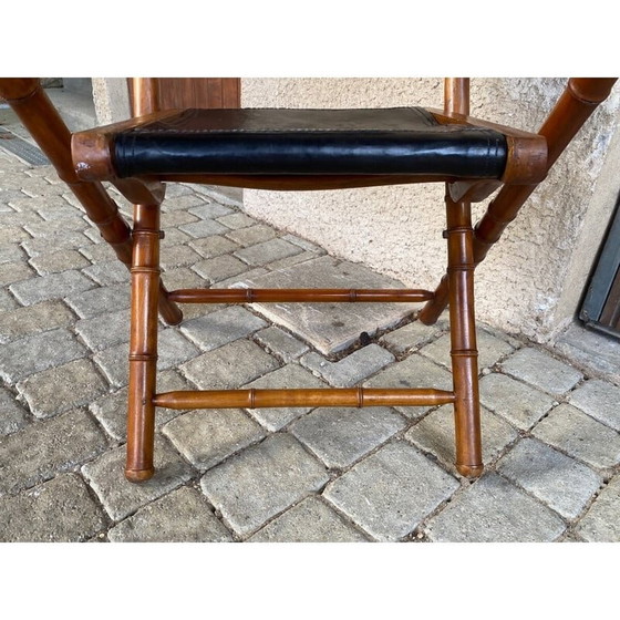 Image 1 of Vintage-Sessel aus Teakholz und Leder im Kolonialstil