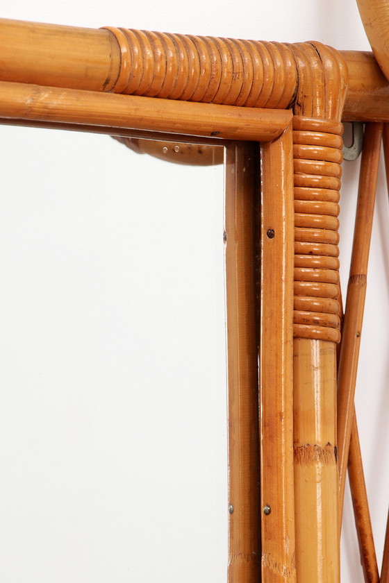 Image 1 of Französische Wandgarderobe aus Bambus mit großem Spiegel, 1960