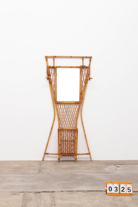 Image 1 of Französische Wandgarderobe aus Bambus mit großem Spiegel, 1960