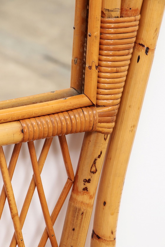 Image 1 of Französische Wandgarderobe aus Bambus mit großem Spiegel, 1960