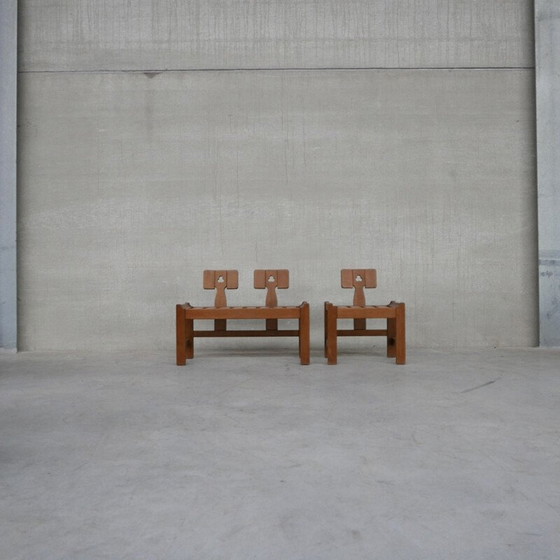 Image 1 of Französischer Sessel und Sofa aus Eichenholz aus der Mitte des Jahrhunderts von Guillerme et Chambron, 1960er Jahre