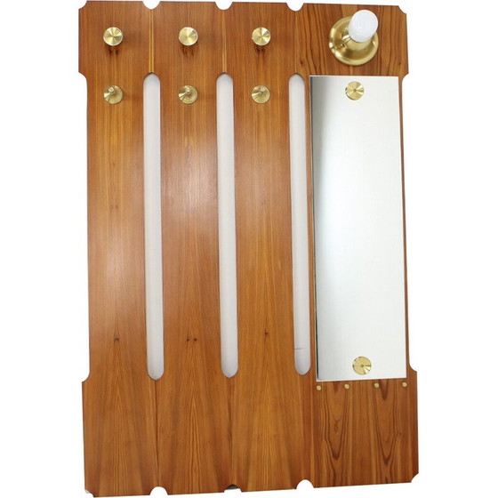 Image 1 of Vintage Wandgarderobe aus Holz und Messing, Tschechoslowakei 1960er Jahre