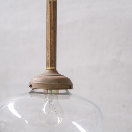 Image 1 of Paar alte Pendelleuchten aus Glas und Messing, Frankreich 1950