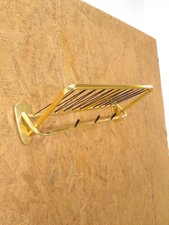 Image 1 of Garderobe Gold mit Haken und Regal, Nr. 9, Vintage Wandgarderobe