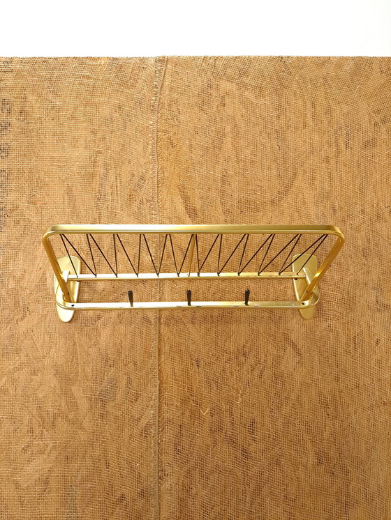 Image 1 of Garderobe Gold mit Haken und Regal, Nr. 9, Vintage Wandgarderobe