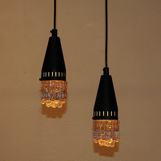 Image 1 of Paar Pendelleuchten aus schwarzem Metall und Glas, 1960